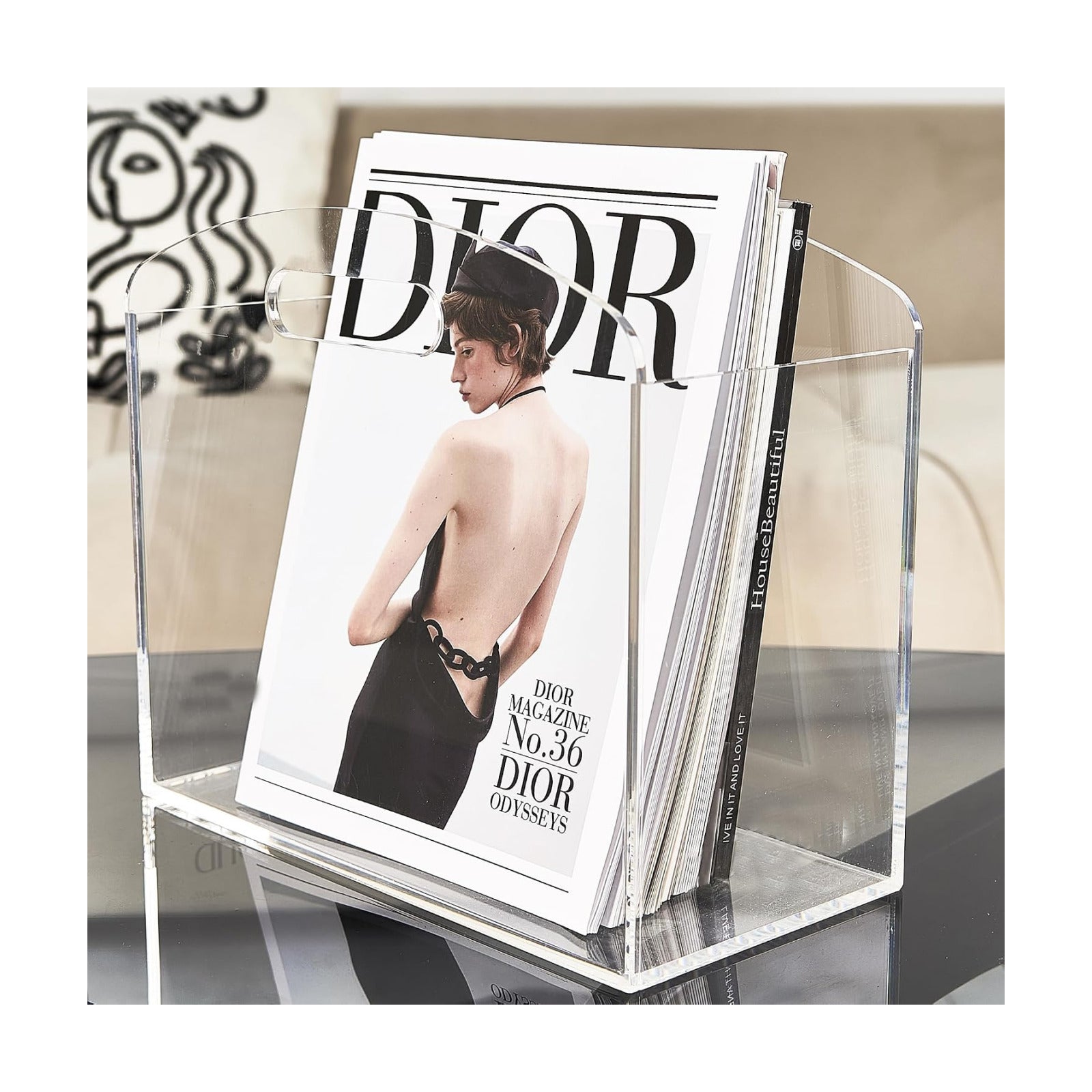 Magazine Rack - Clear Acrylic Magazine Holder, Acrylic Newspaper Stand Organizer with handles, Modern Lucite Magazine