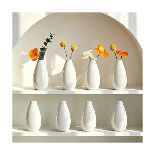 Modern Small Flower Vases / White - Style 11 / Set of 8