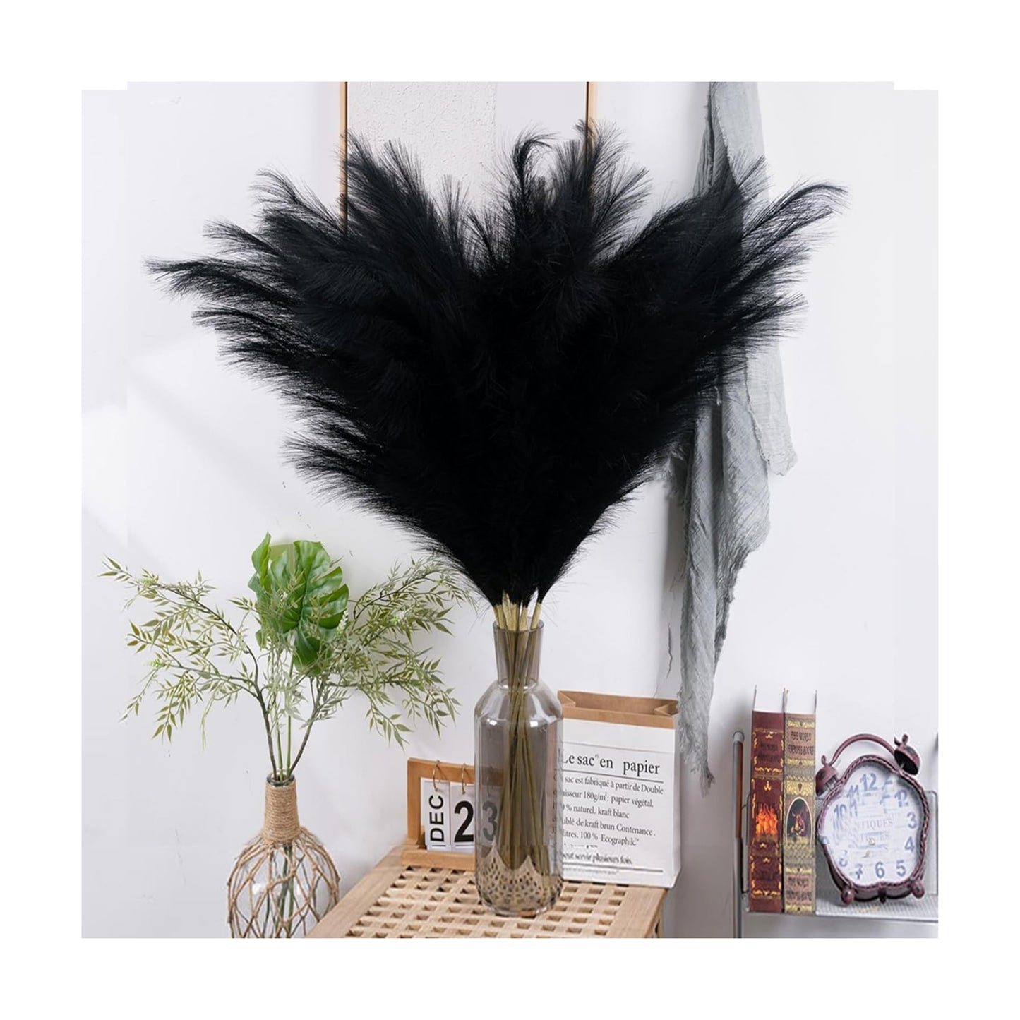 Faux Pampas Grass Artificial Tall Pampas Grass Bouquet Flower Arrangement / Black