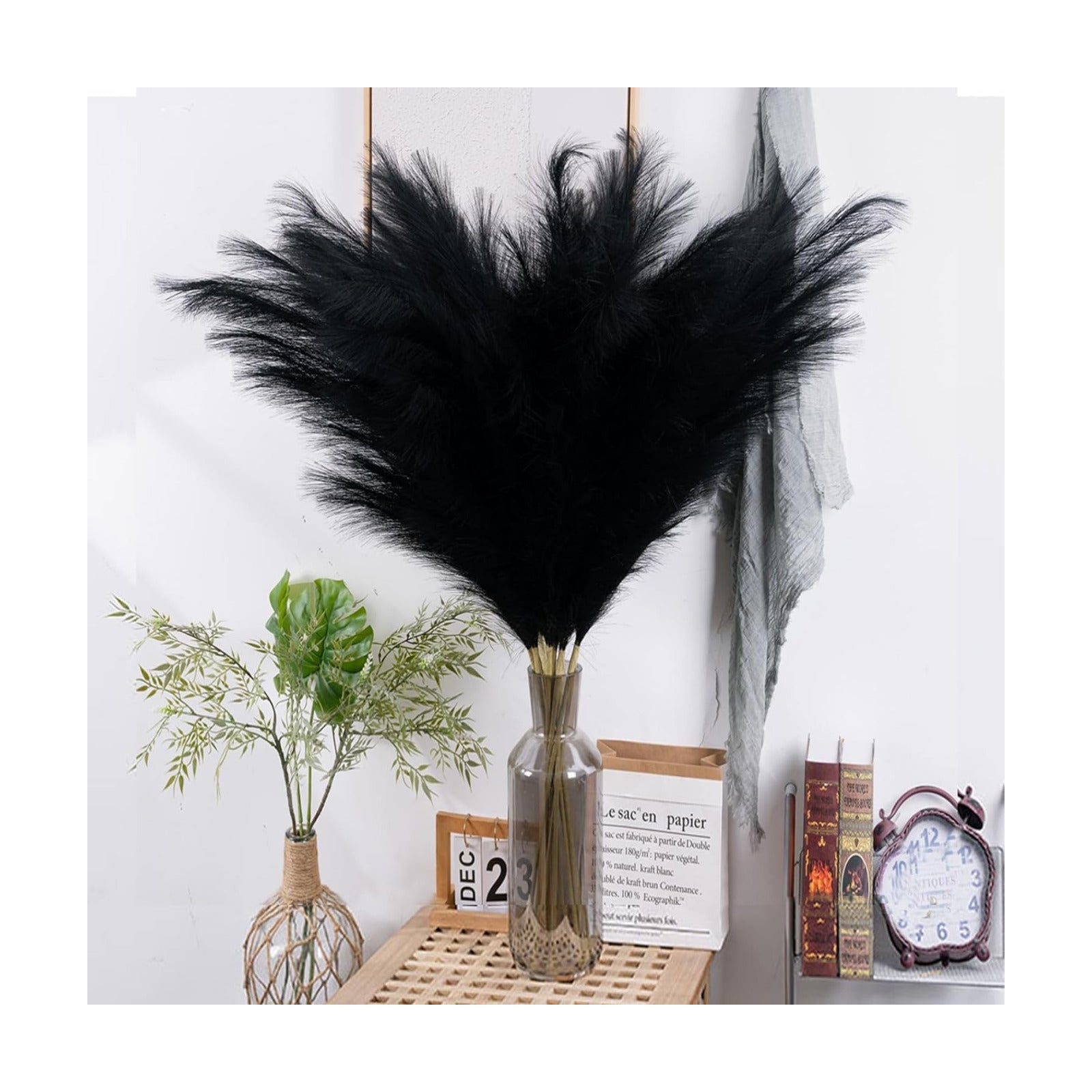 Faux Pampas Grass Artificial Tall Pampas Grass Bouquet Flower Arrangement / Black