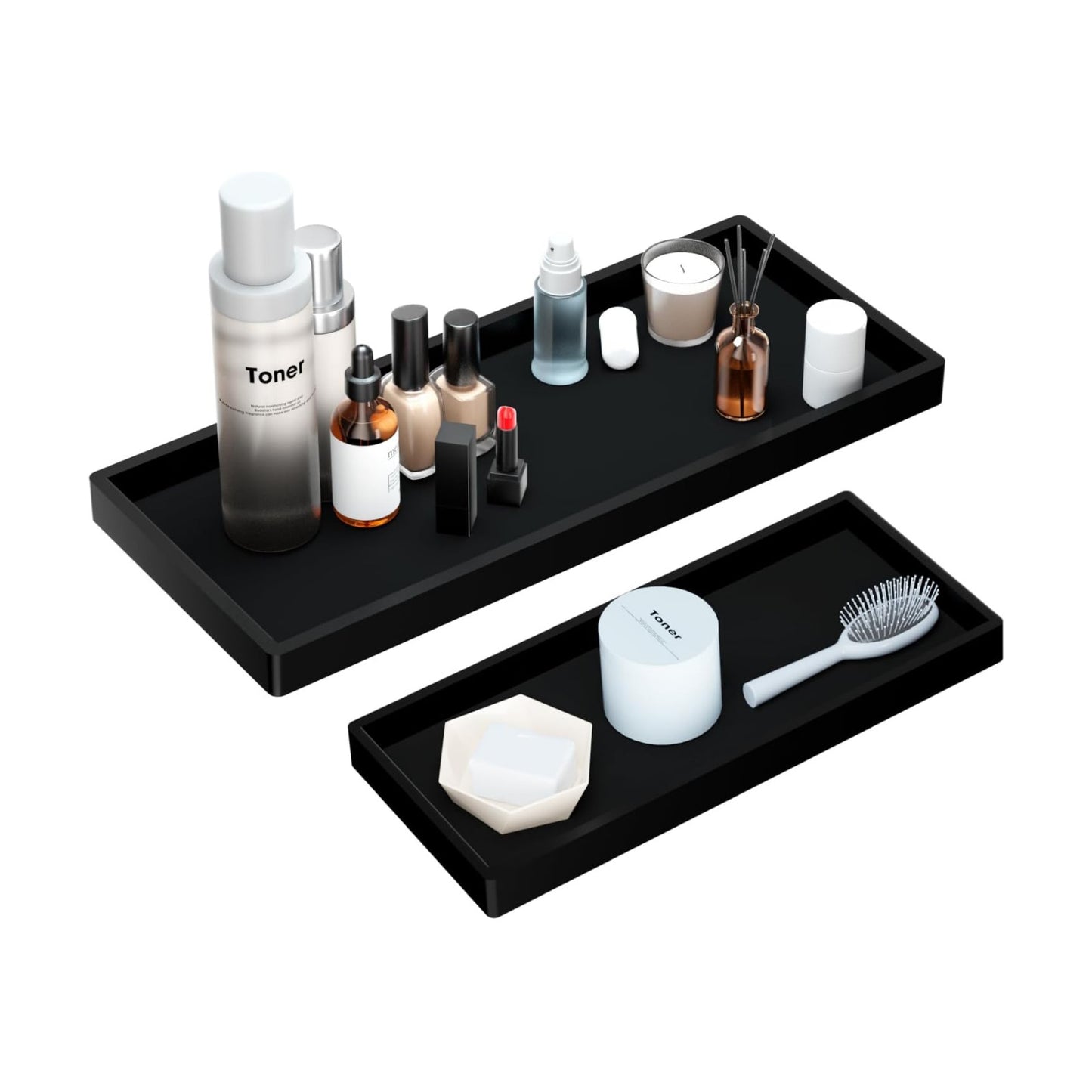Bathroom Vanity Tray- Silicone Bathroom Tray for Counter / Black / Set of 2