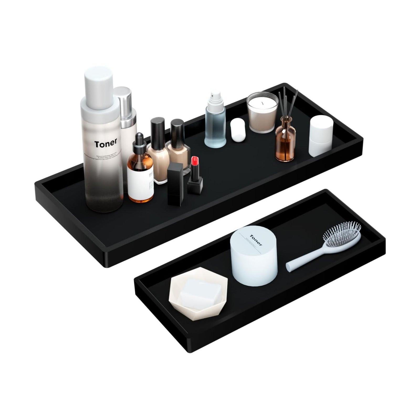 Bathroom Vanity Tray- Silicone Bathroom Tray for Counter / Black / Set of 2