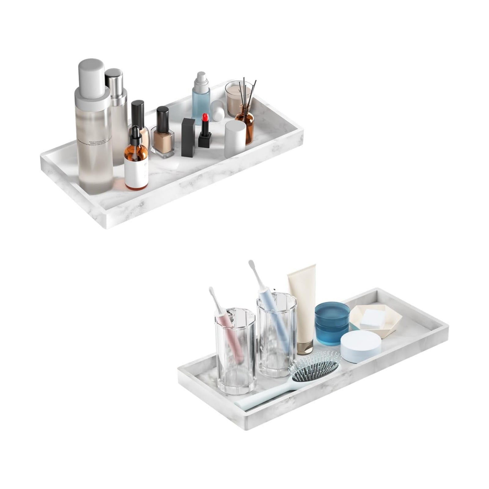 Bathroom Vanity Tray / Marble Gray / 7.8 Inch / Set of 2