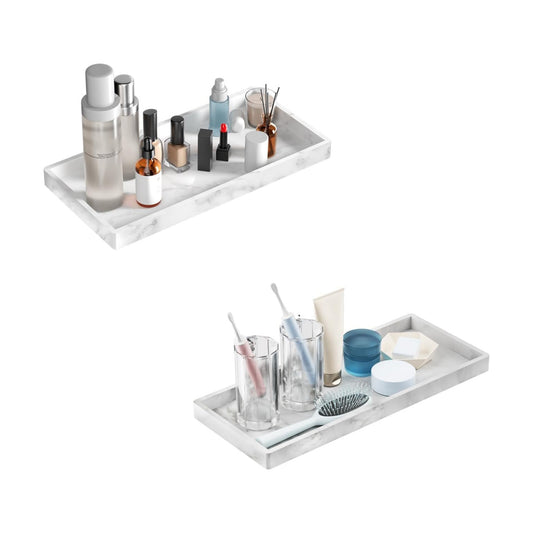 Bathroom Vanity Tray / Marble Gray / 7.8 Inch / Set of 2