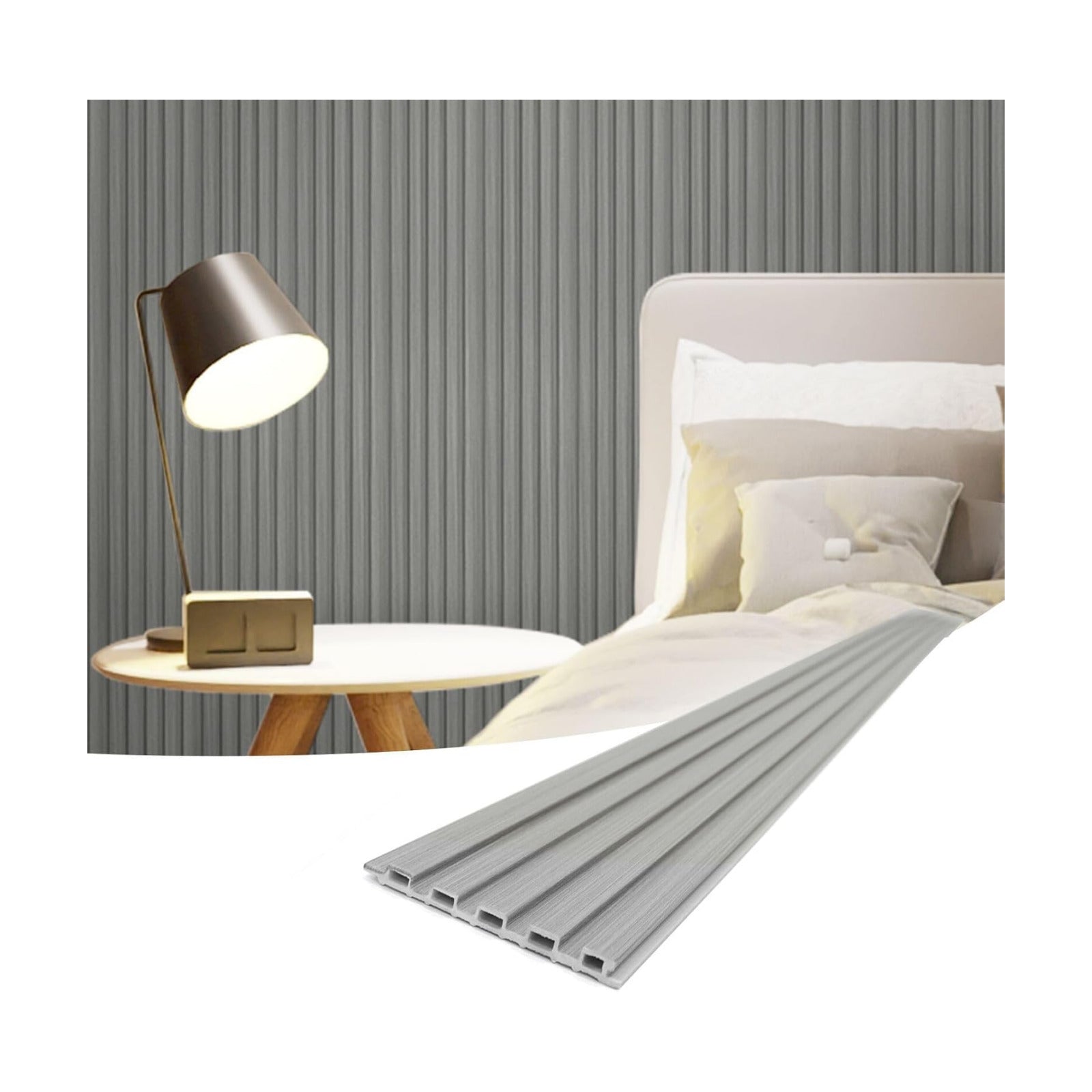 Art3d 96 x 6 Inch WPC 3D Wood Textured Slat Wall Panels, 8-Pack, Gray Oak | Stylish Slat Design, Waterproof, Weather