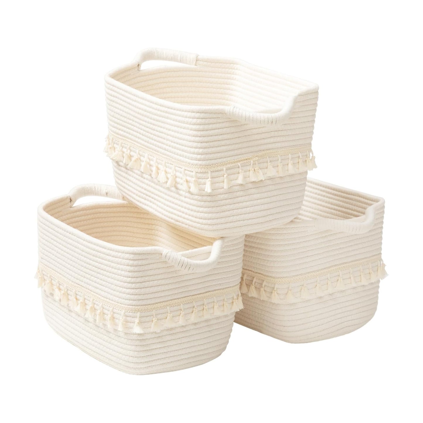 Woven Clothes Basket for Organizing and Storage / White / Set of 3
