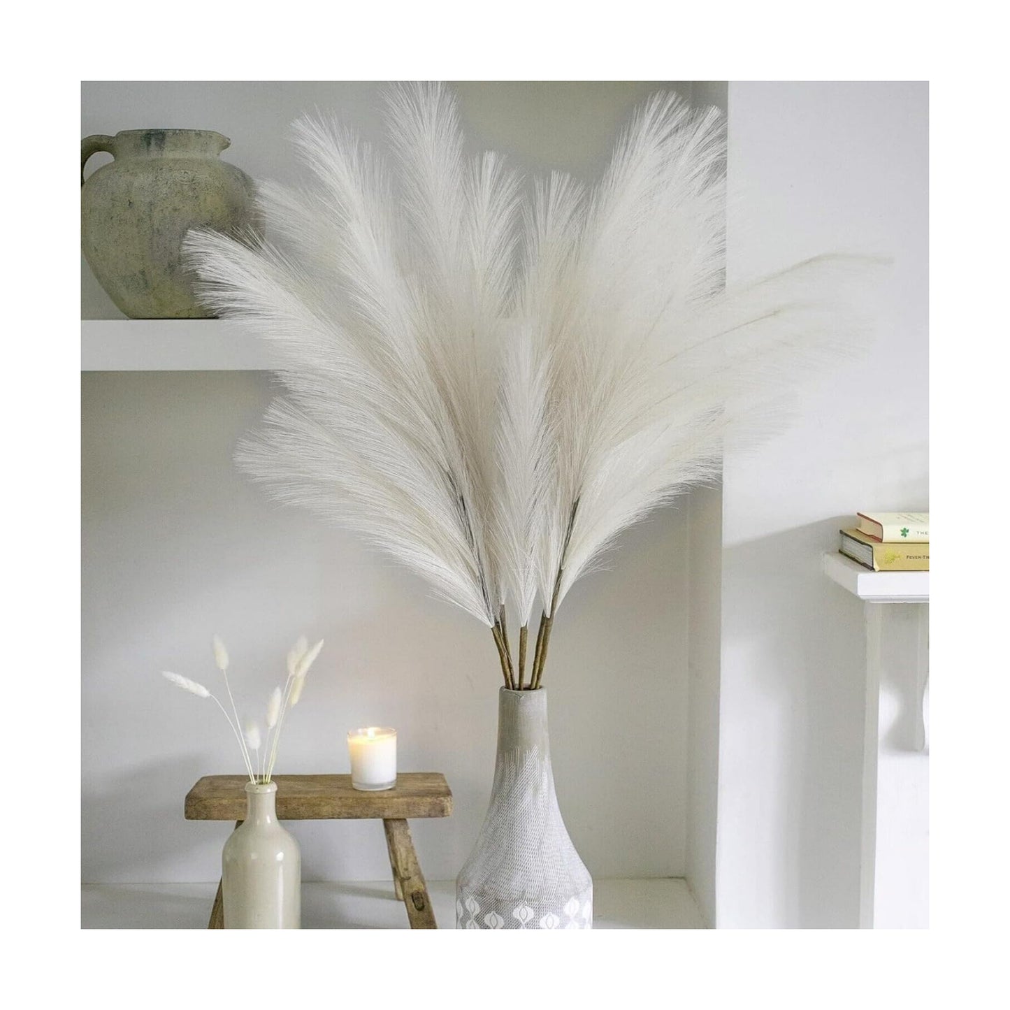 Faux Pampas Grass Decor Tall for Floor Vase Boho Home Wedding Mothers Day / Cream White