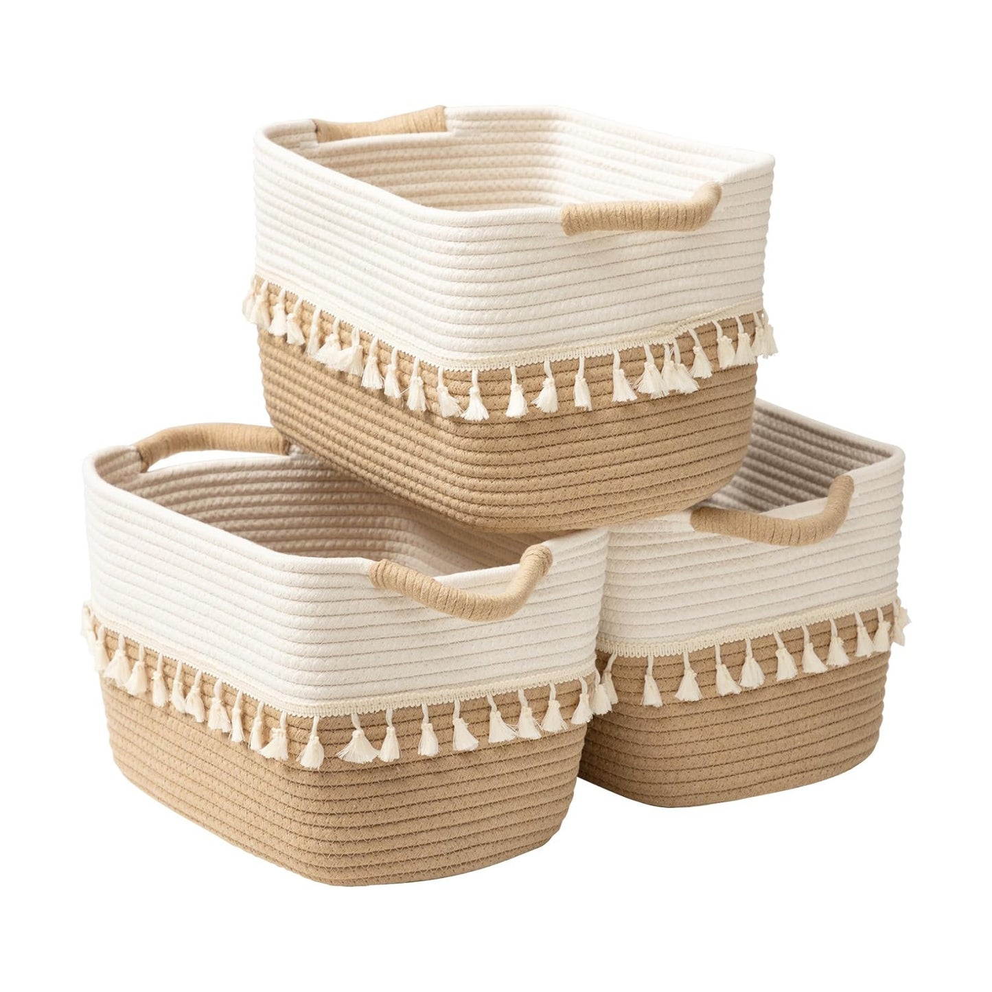 Woven Storage Bin / White & Jute / Set of 3