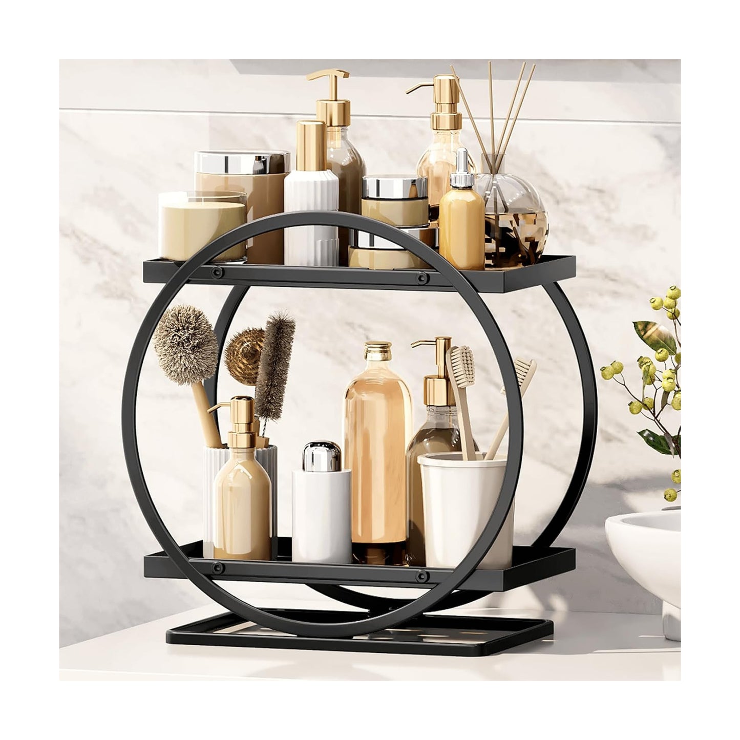Bathroom Counter Organizer / Black, Circular