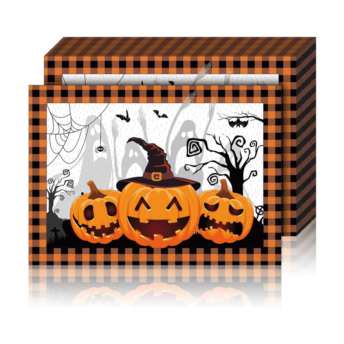 Honoson 100 Pcs Halloween Placemats Pumpkin Ghost Buffalo Plaid Paper 14x10