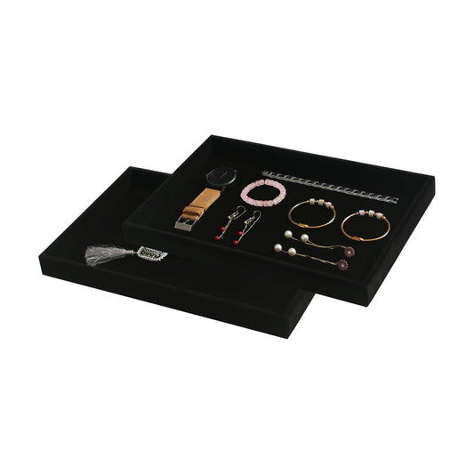 /Set Stackable Jewerlry Organizer Tray Velvet Blank Tray / Blank+blank / Black Velvet / Set of 2