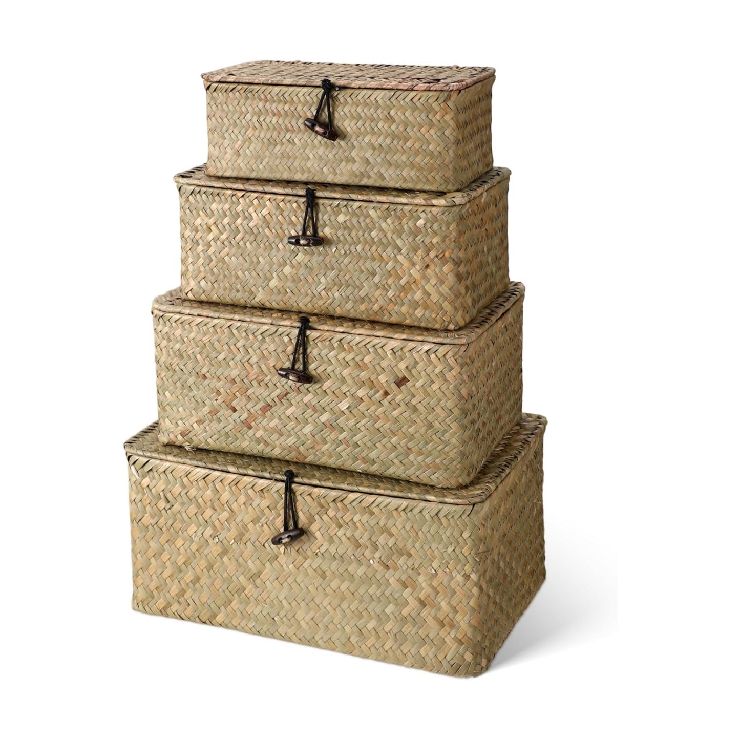 Wicker Baskets / Woven Rectangular Basket Bins / Natural Color / Set of 4