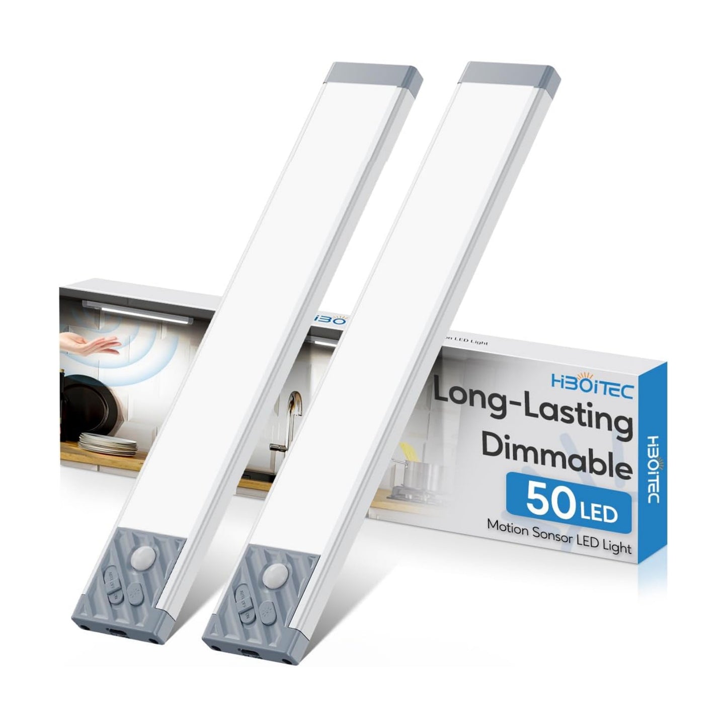 HIBOITEC Under Cabinet Lighting Rechargeable Closet Lights Wireless Motion Sensor Light Indoor, 50 LED Dimmable