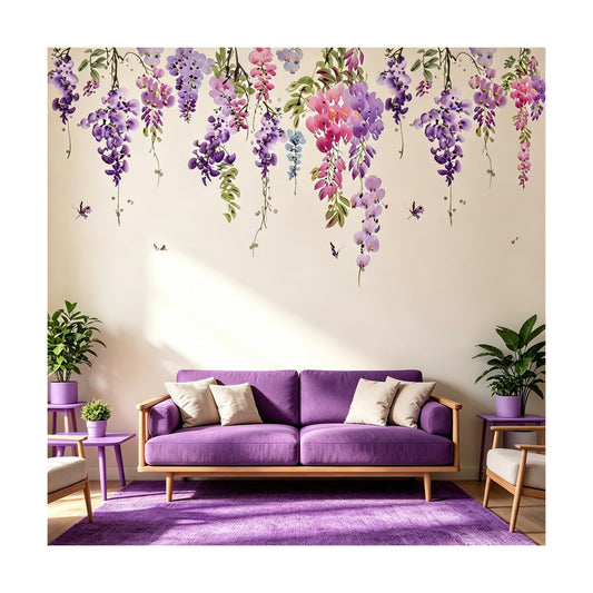 Large Hanging Floral Vinyl Wall Stickers / Flower Purple