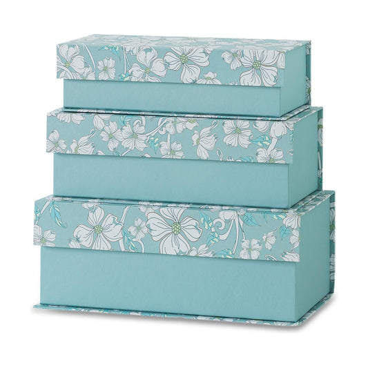 Cardboard Boxes / Decorative Storage Boxes / Blue Botanical / Set of 3