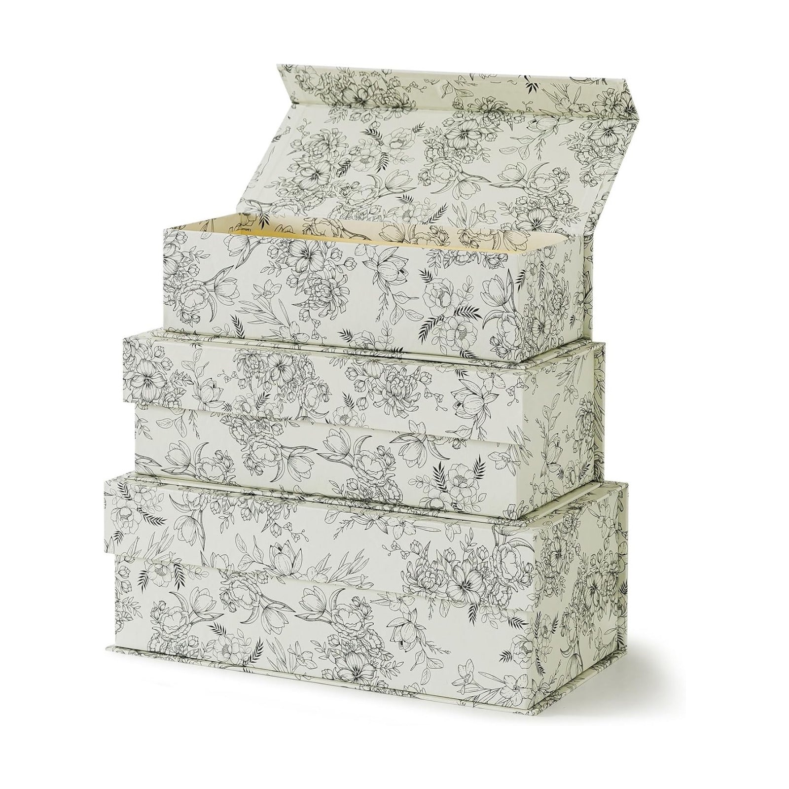Cardboard Boxes / Decorative Storage Boxes / Elegant Floral / Set of 3