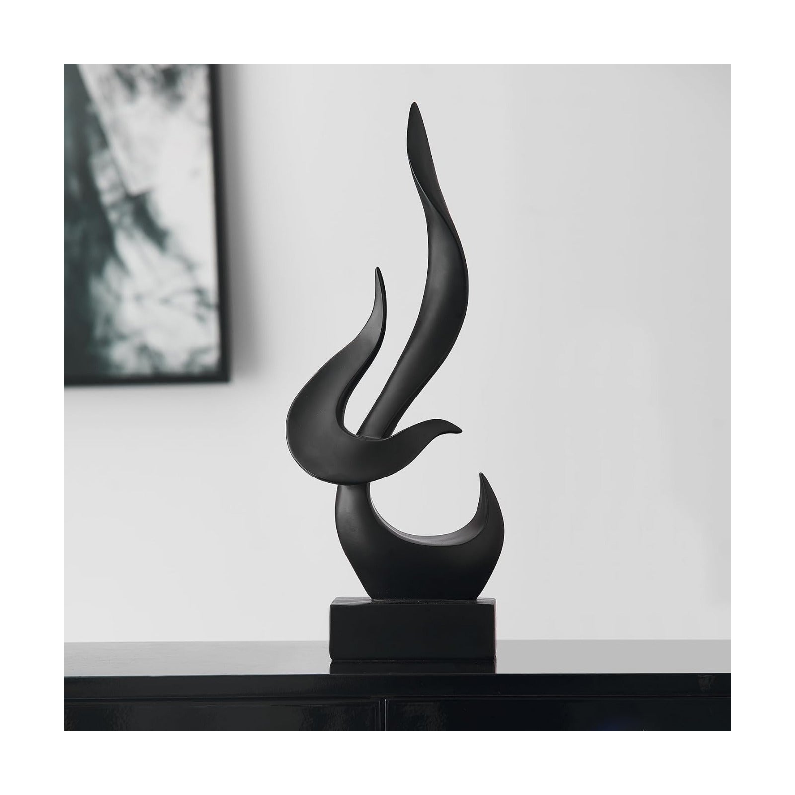 Black Flame Abstract Sculpture Resin Art Statue Modern Home Decor / Black Abstract Statue