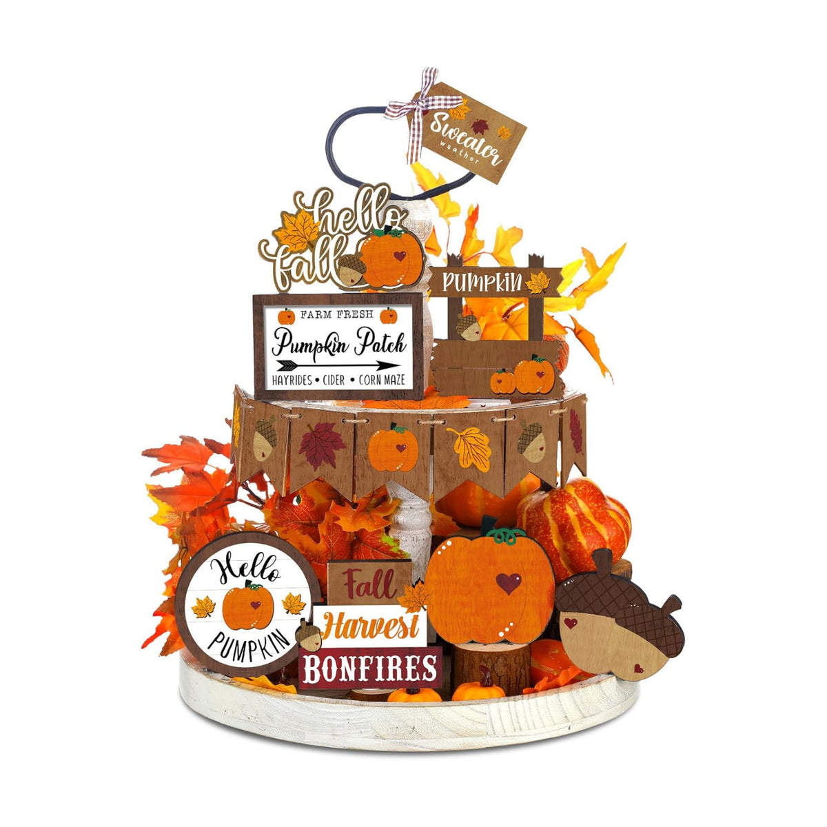 BBTO 15 Set Fall Tiered Tray Decor Rustic Farmhouse 3D Layered Wooden Signs