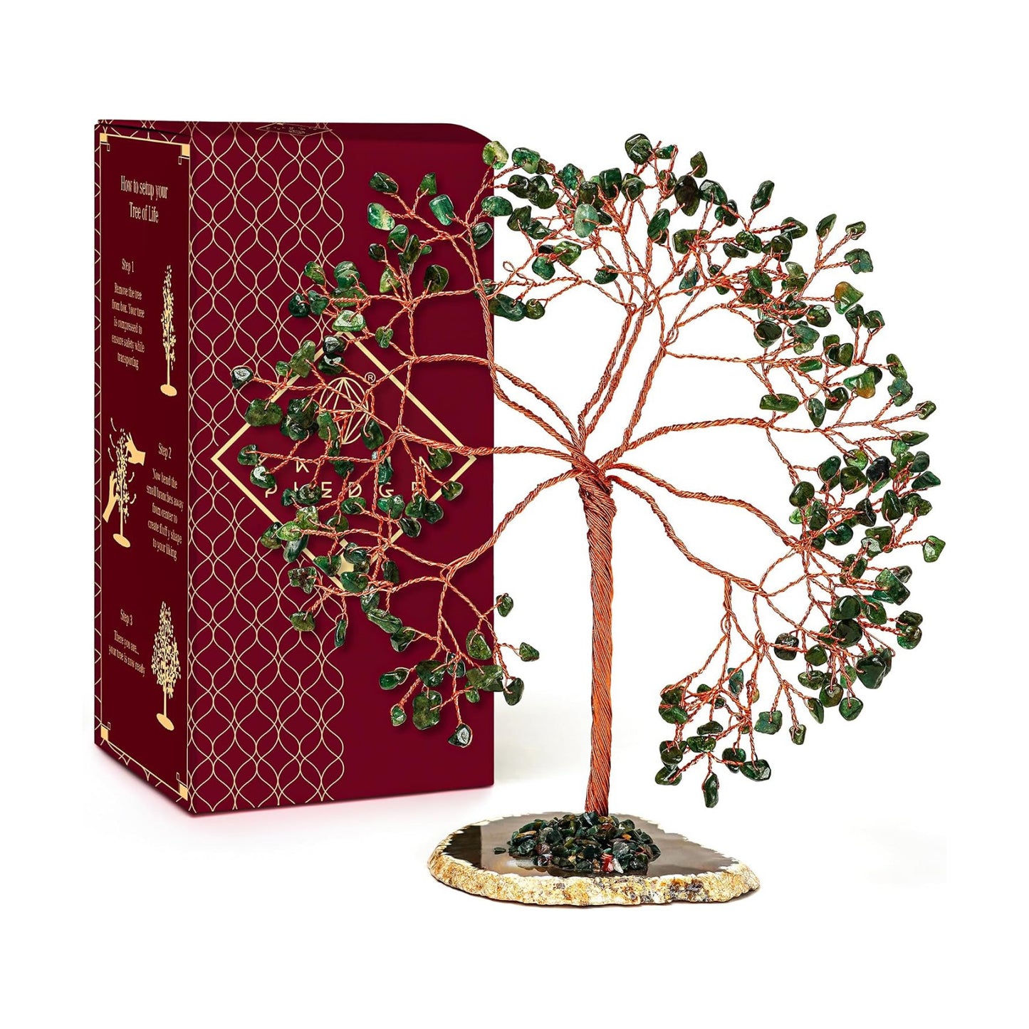 KARMAPLEDGE Crystal Tree of Life for Home, Office, Room, Wall Decor to Bring Money & Good Luck, Handmade Green