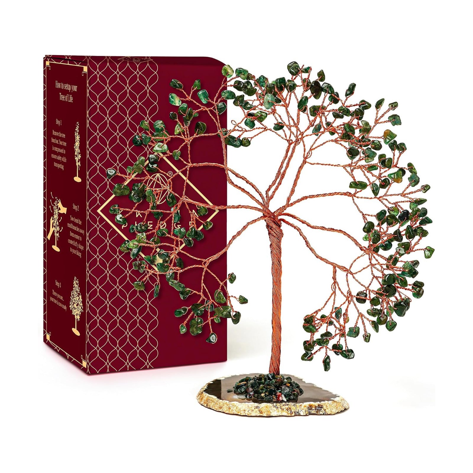 KARMAPLEDGE Crystal Tree of Life for Home, Office, Room, Wall Decor to Bring Money & Good Luck, Handmade Green