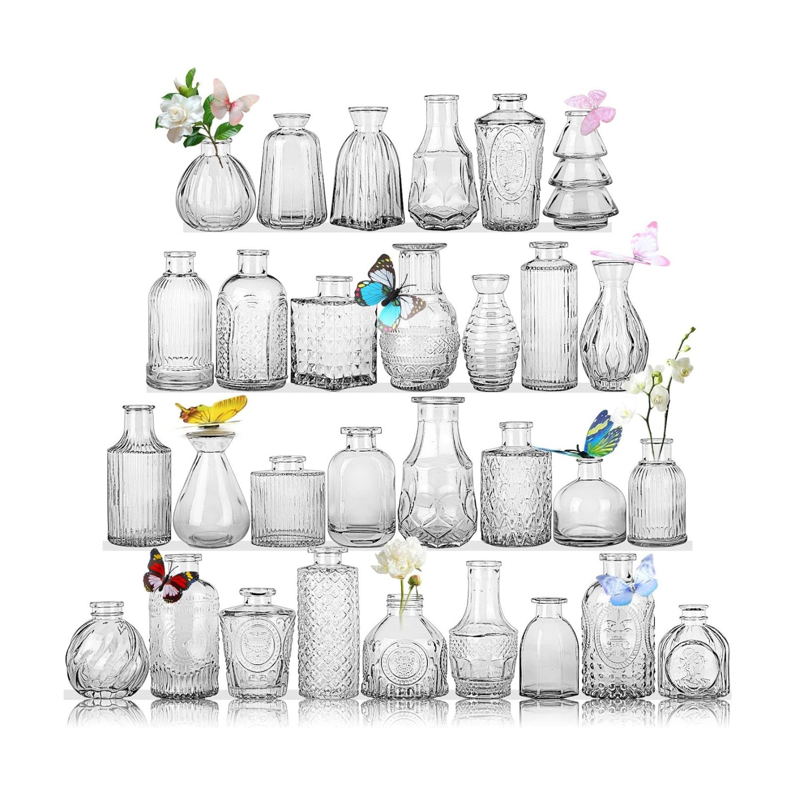 Glass Bud Vases in Bulk Pcs / Clear / Set of 30