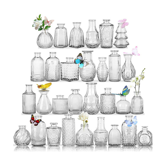 Glass Bud Vases in Bulk Pcs / Clear / Set of 30