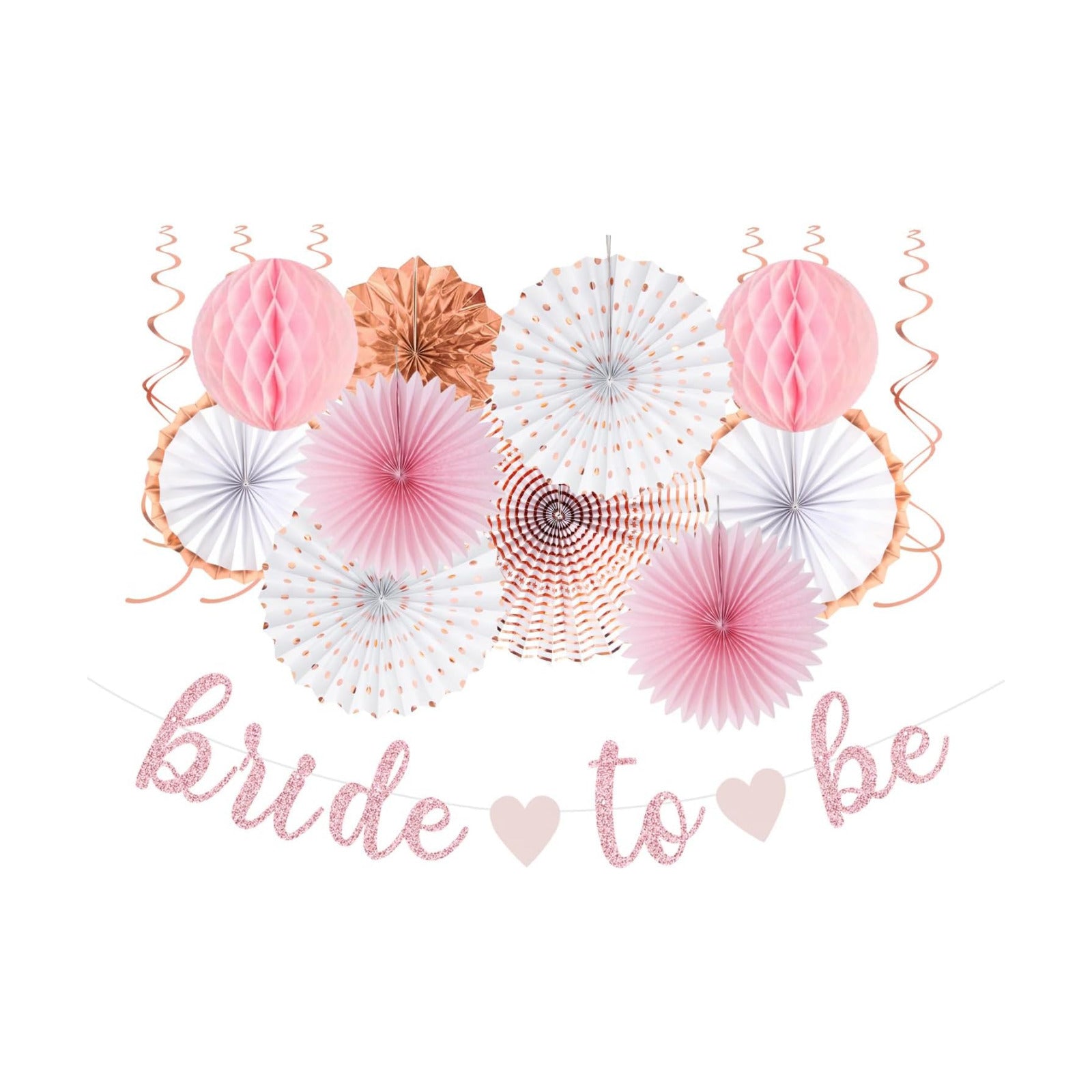 Kits Bride To Be Banner Garland / Pink White Rose-gold / Set of 17