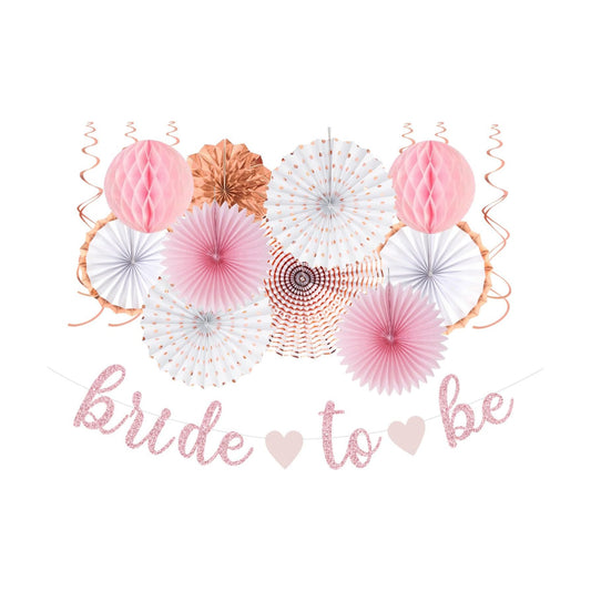Kits Bride To Be Banner Garland / Pink White Rose-gold / Set of 17