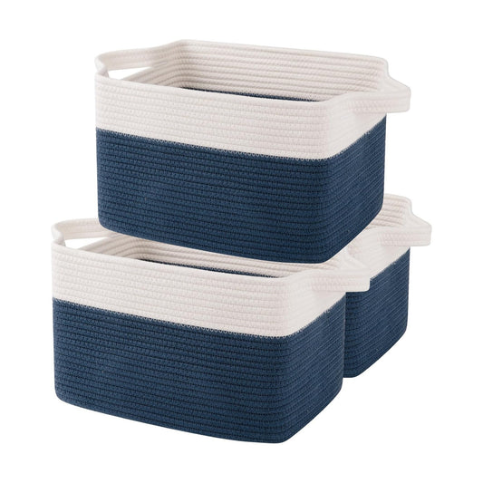 Woven Cotton Rope Baskets / Blue & White / 13 x 9.9 x 8.7 / Set of 3