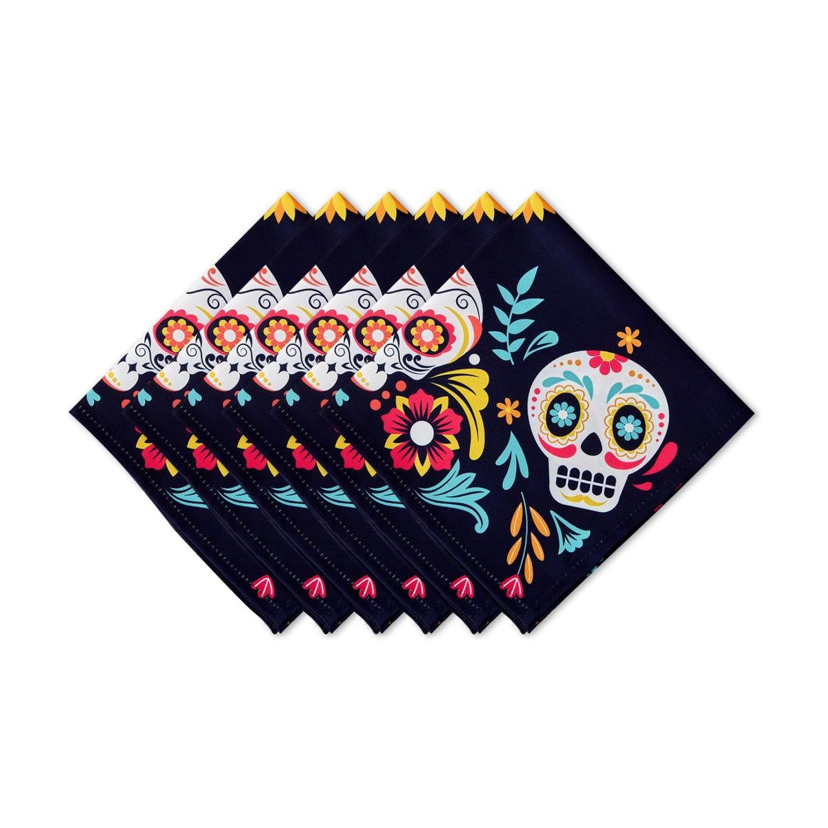YiHomer Day of The Dead Halloween Tabletop - Dia De Los Muertos Floral Skeleton Mask, Cinco De Mayo Mexican Fiesta Party Home Kitchen Dining Room Decor, Sugar Skull, Napkin Set, 20 x 20