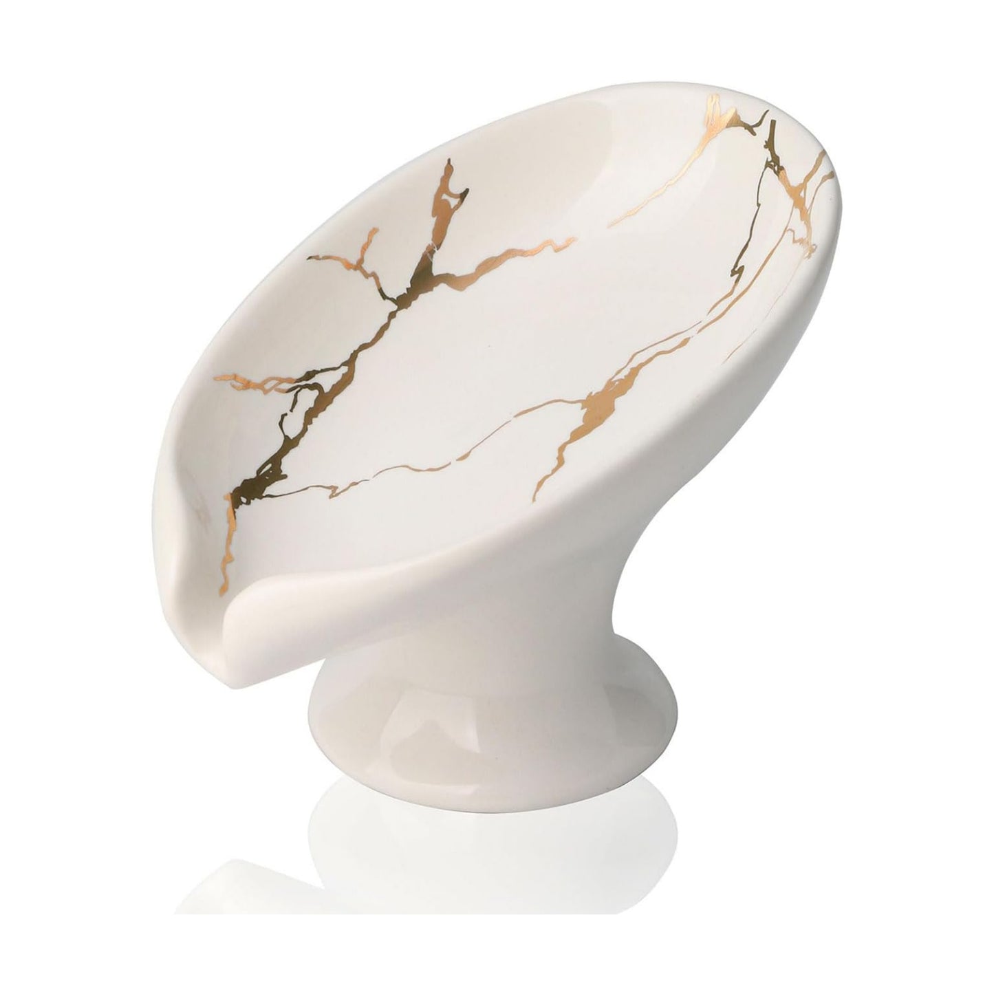 Ceramic Self Draining Soap Dish for Bar / White
