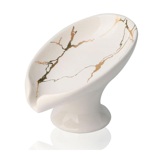 Ceramic Self Draining Soap Dish for Bar / White