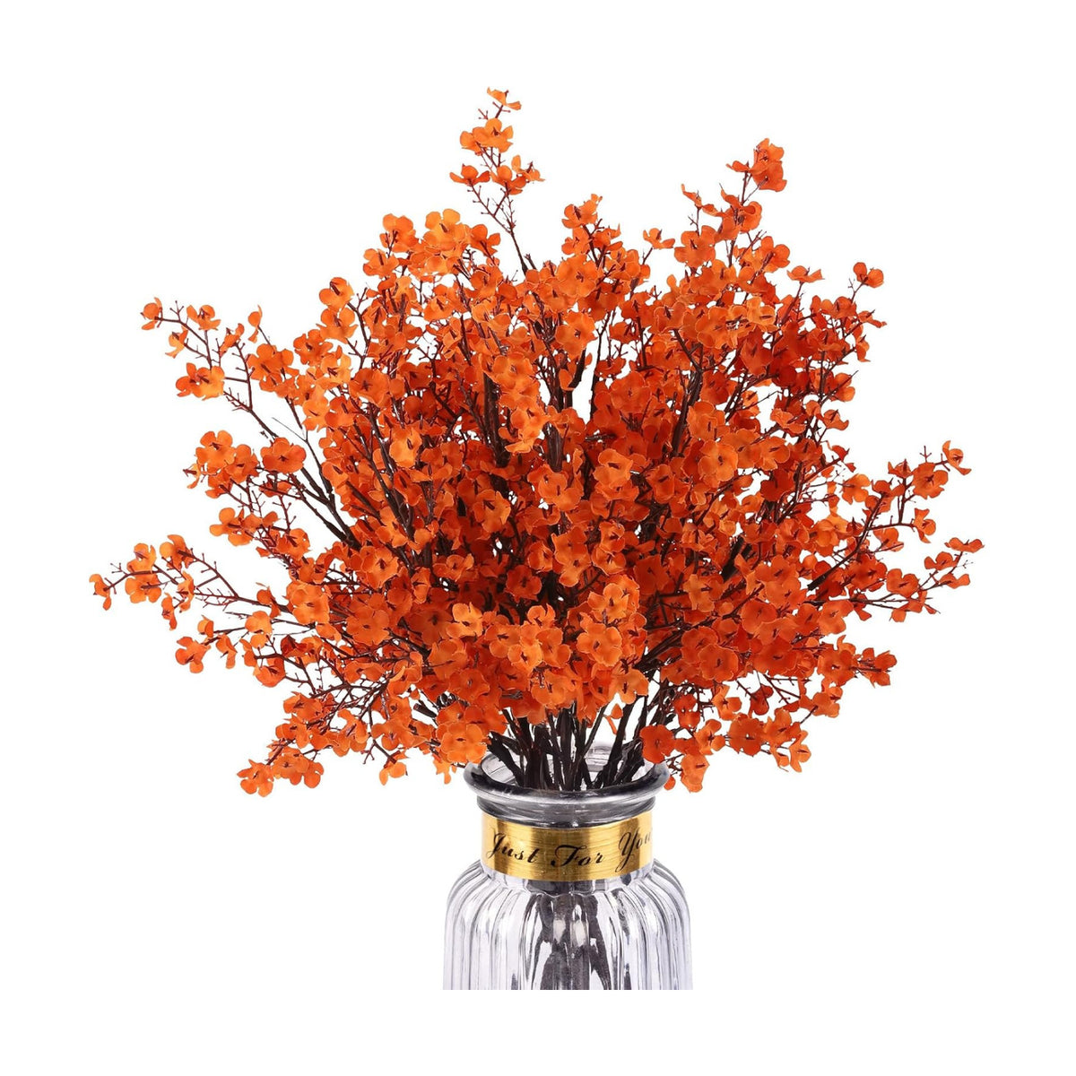 8Pcs Artificial Fall Flowers Real Touch Babys Breath Fake Orange Flowers