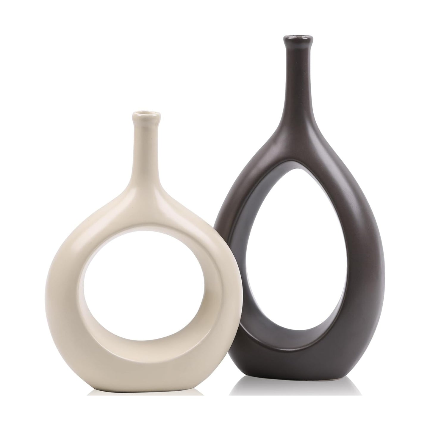 Brown White Vase Ceramic Off White Vases Home Decor / Beige and Brown