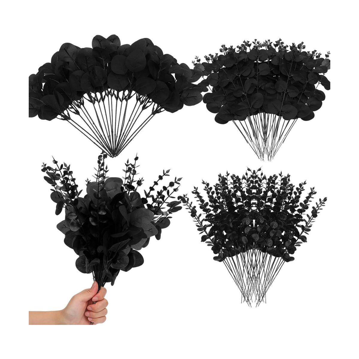 Giegxin 90 Pcs Mixed Artificial Eucalyptus Leaves Stems Bulk Black