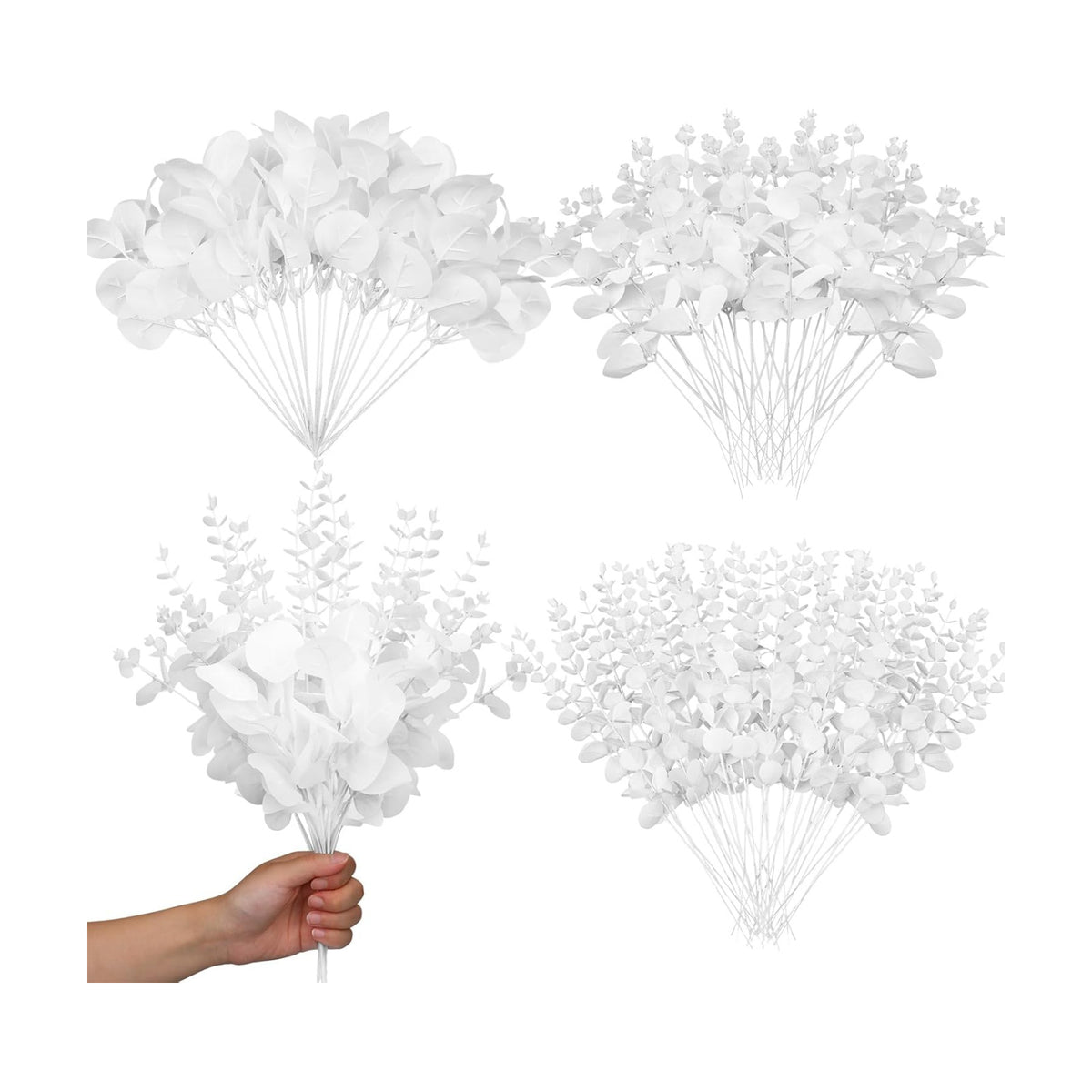 Giegxin 90 Pcs Mixed Artificial Eucalyptus Leaves Stems Bulk White