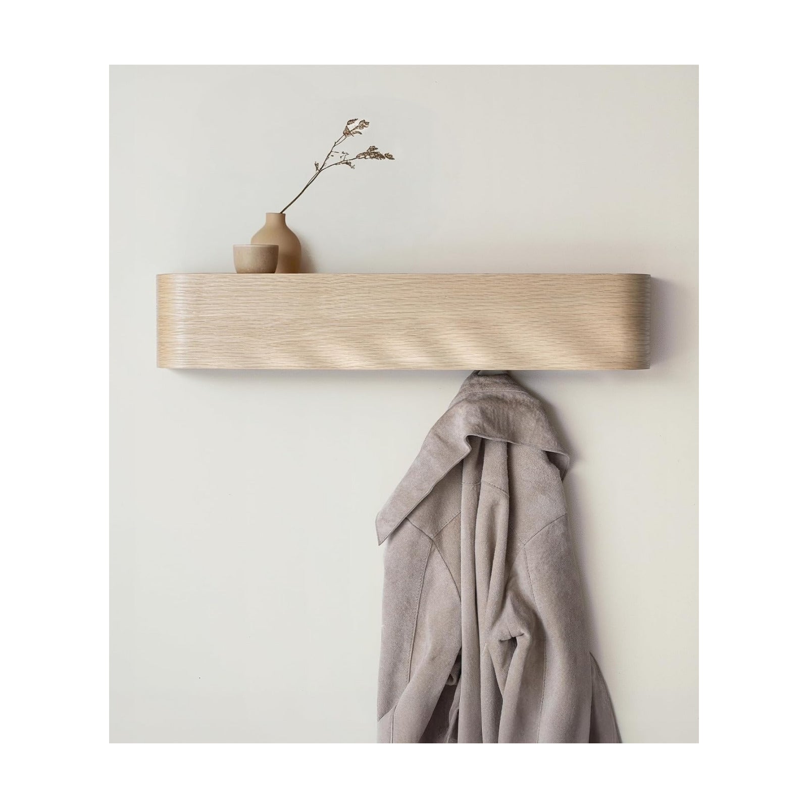 Kazai. Wall-Mounted Coat Rack 'Toke' - Modern Design Coat Rack with Hidden Wall Hooks - Solid Wood Veneer Panel Coat