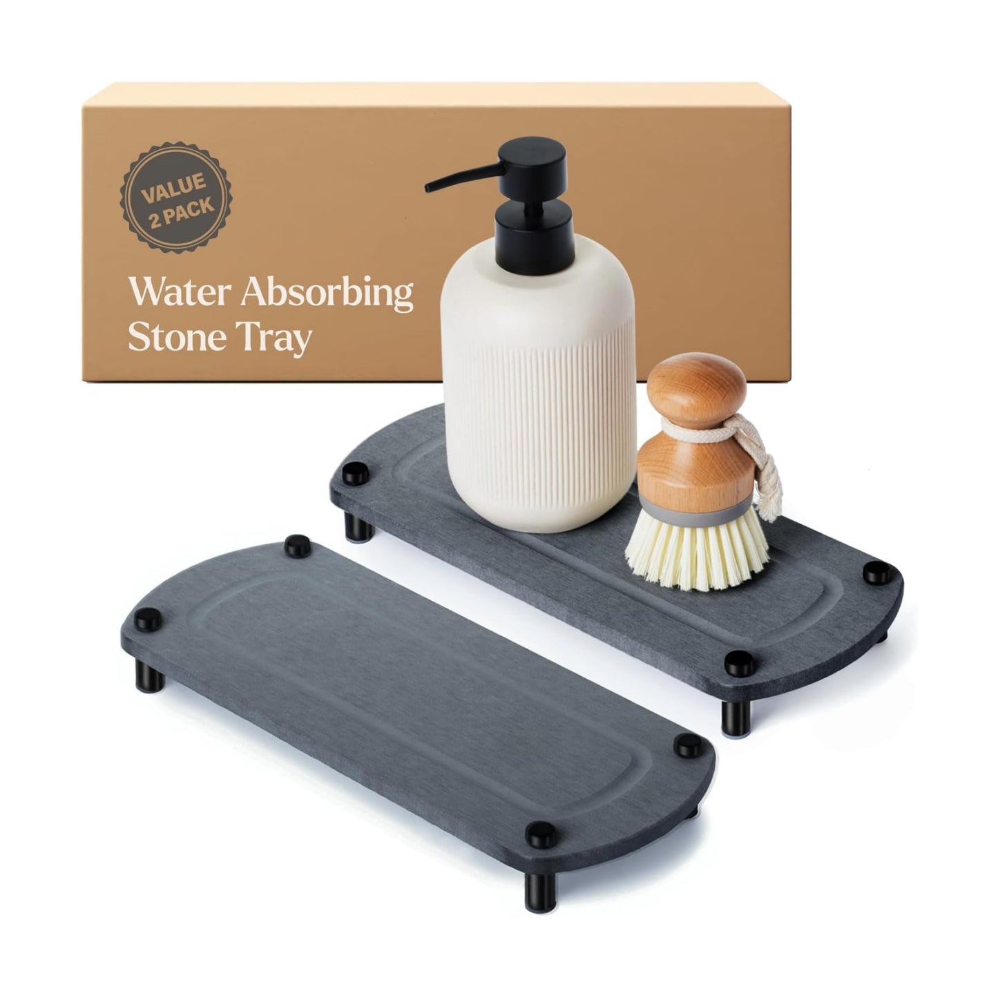 Water Absorbing Stone Soap Tray / Dark Gray / Set of 2