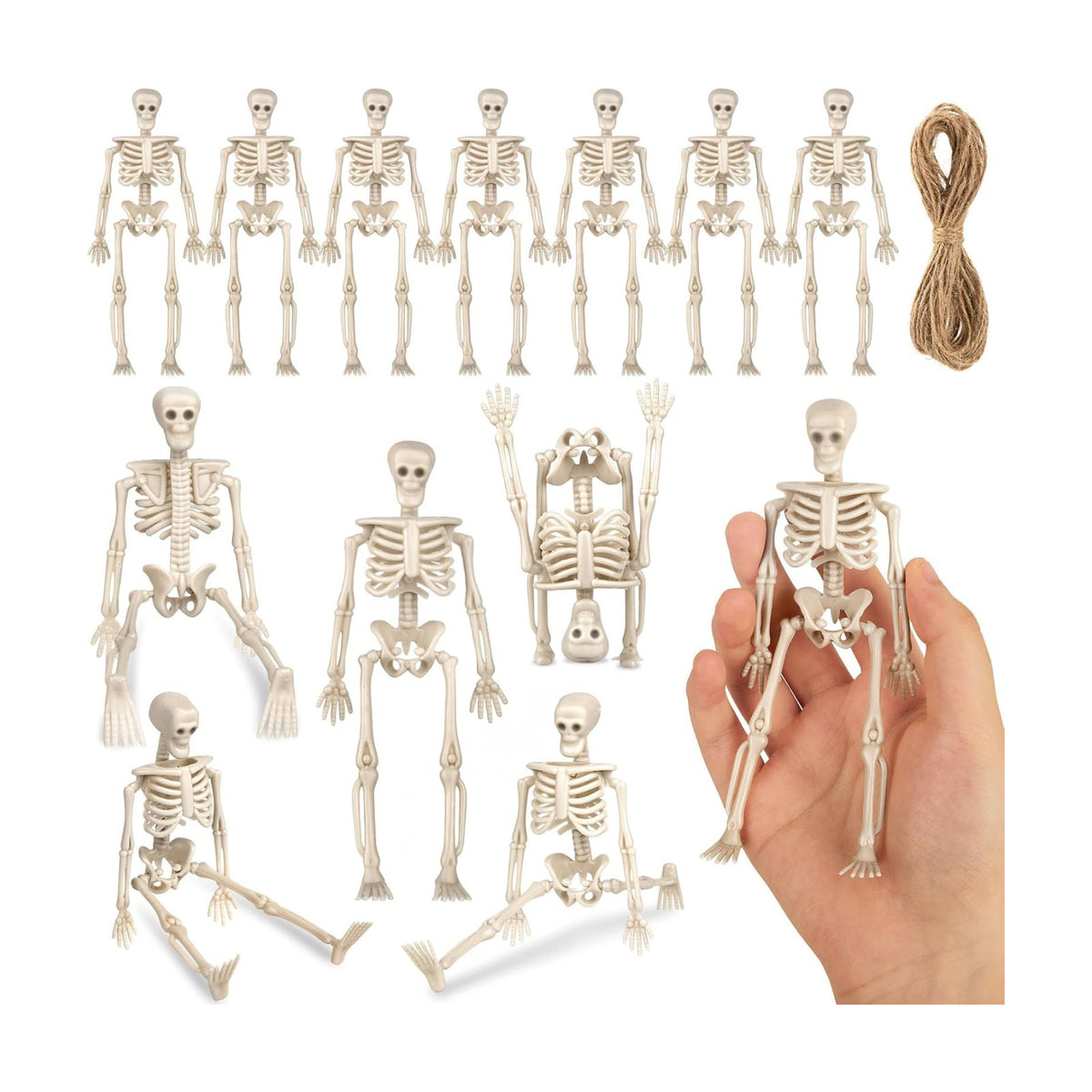 12 Pcs Mini Skeleton Figurines, Small Tiny Skeletons for Crafts, Halloween Party Decorations Supplies