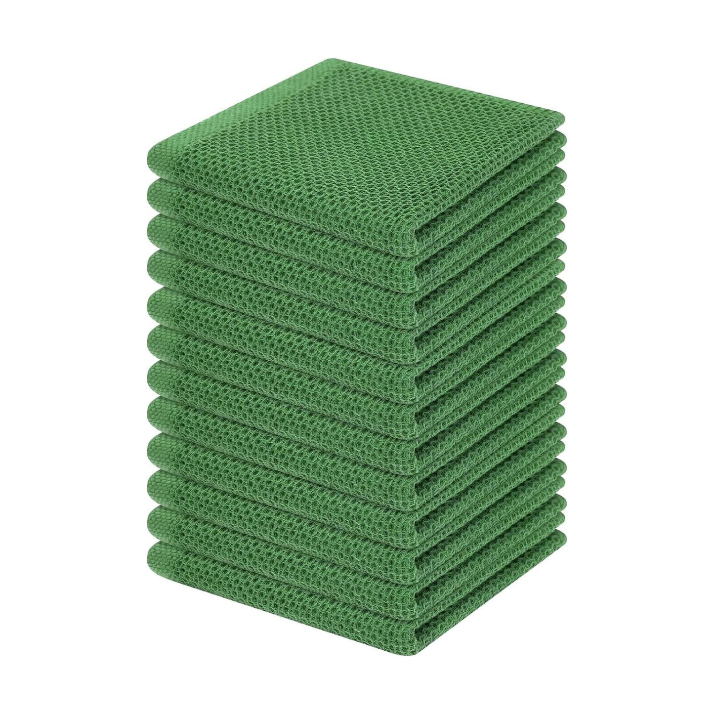 Homaxy 100% Cotton Waffle Weave Kitchen Dish Cloths 12-Pack, Grass Green | 12 x 12 Inches, Ultra Soft Absorbent Dish