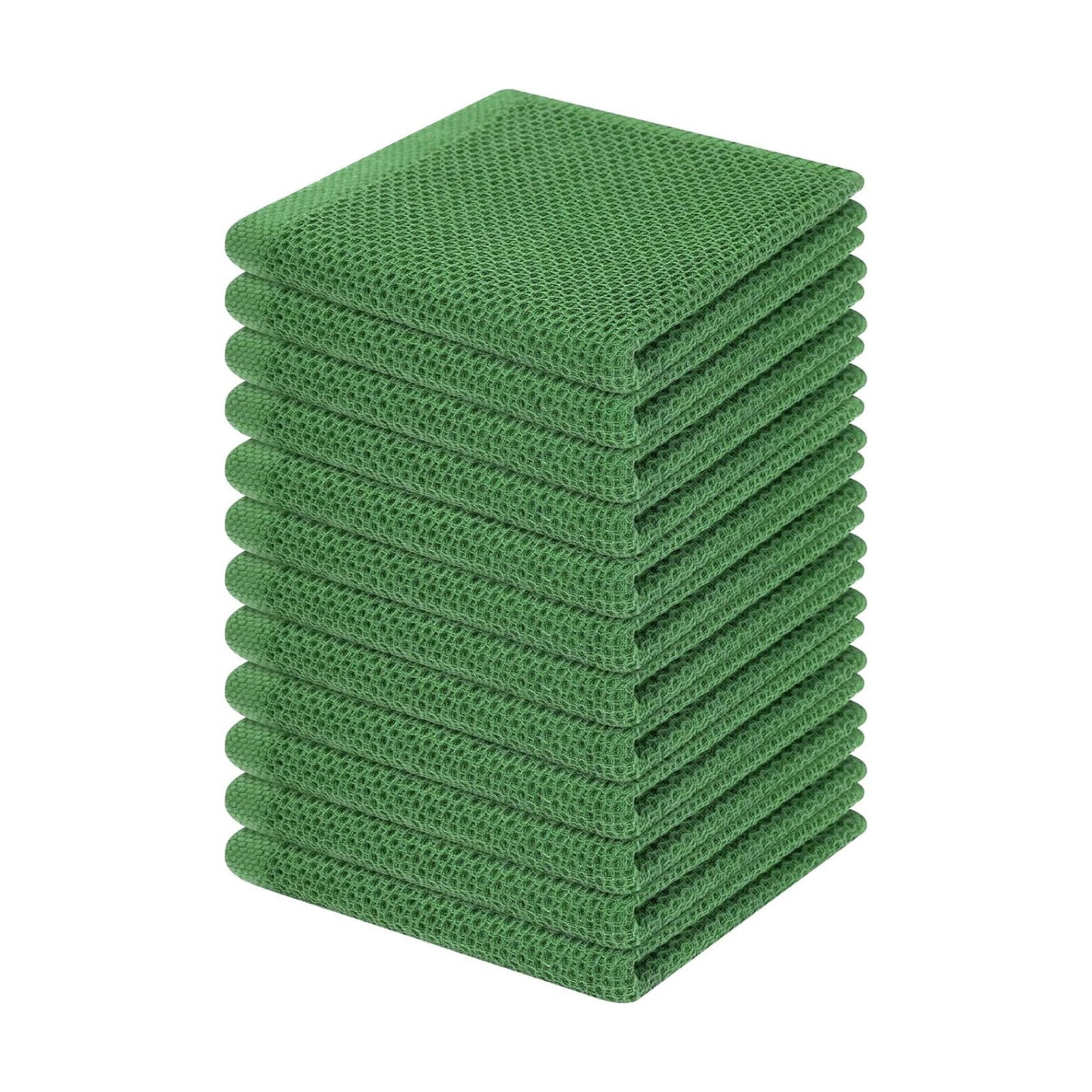 Homaxy 100% Cotton Waffle Weave Kitchen Dish Cloths 12-Pack, Grass Green | 12 x 12 Inches, Ultra Soft Absorbent Dish