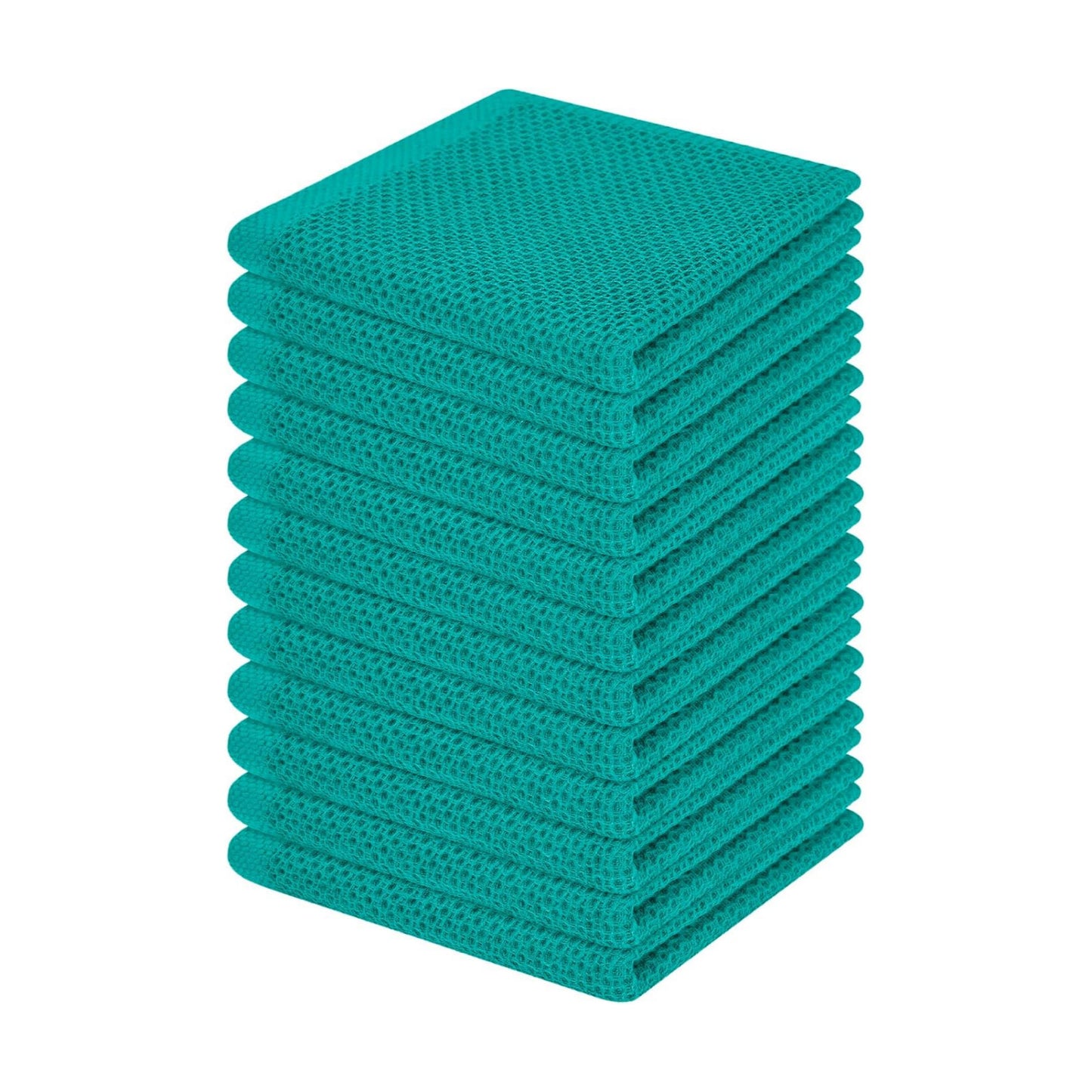 Homaxy 100% Cotton Waffle Weave Kitchen Dish Cloths 12-Pack, Teal | 12 x 12 Inches, Ultra Soft Absorbent Dish Towels