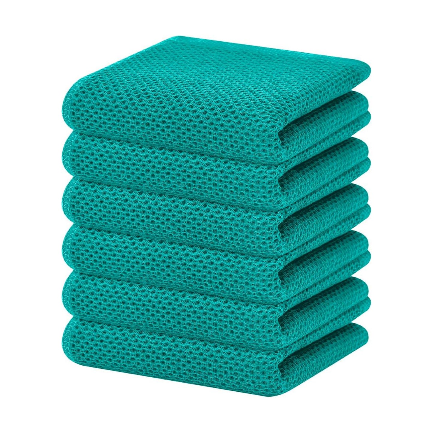 Homaxy 100% Cotton Waffle Weave Kitchen Dish Towels 6-Pack, Teal | 13 x 28 Inches, Ultra Soft Absorbent Dish Towels