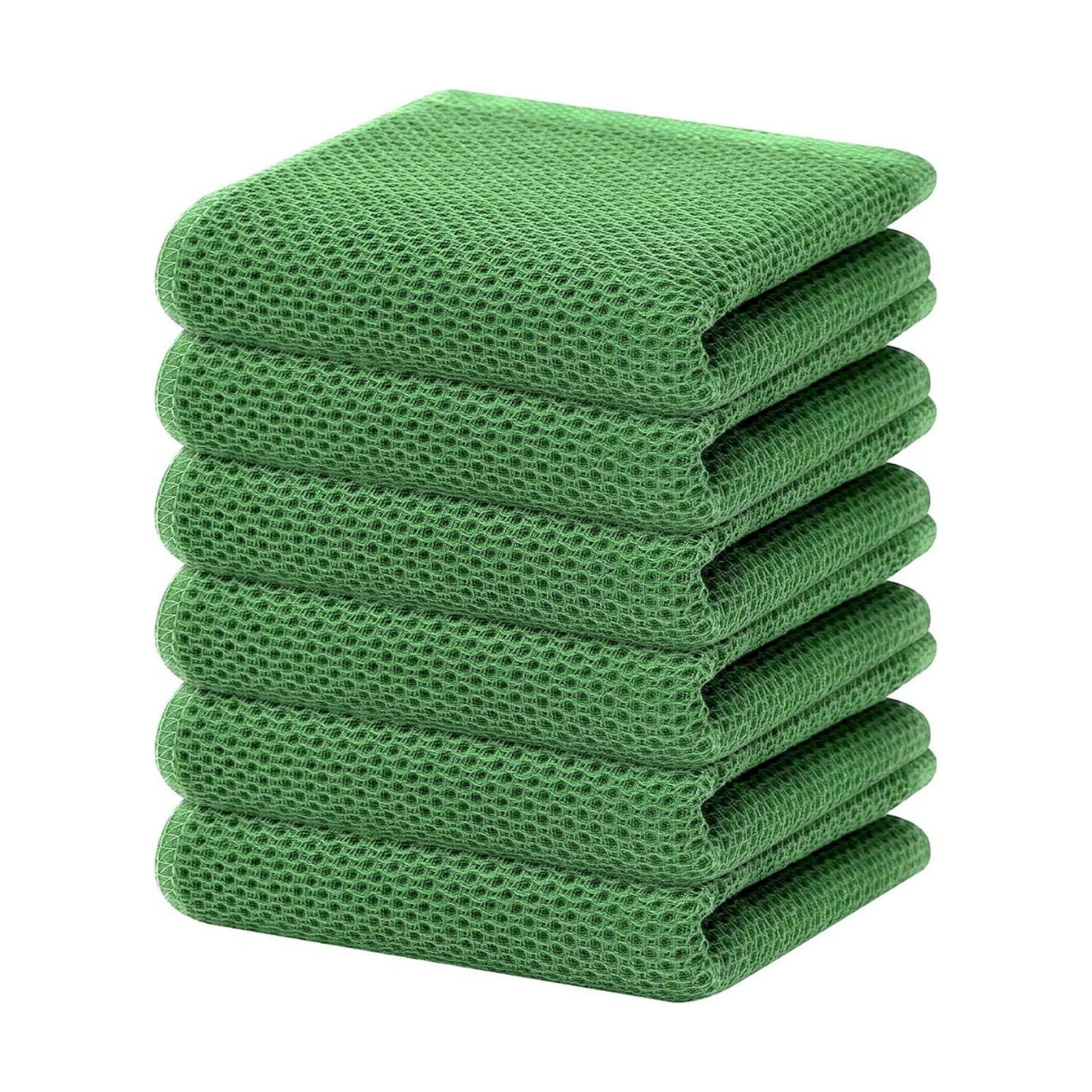 Homaxy 100% Cotton Waffle Weave Kitchen Dish Towels 6-Pack, Grass Green | 13 x 28 Inches, Ultra Soft Absorbent Dish