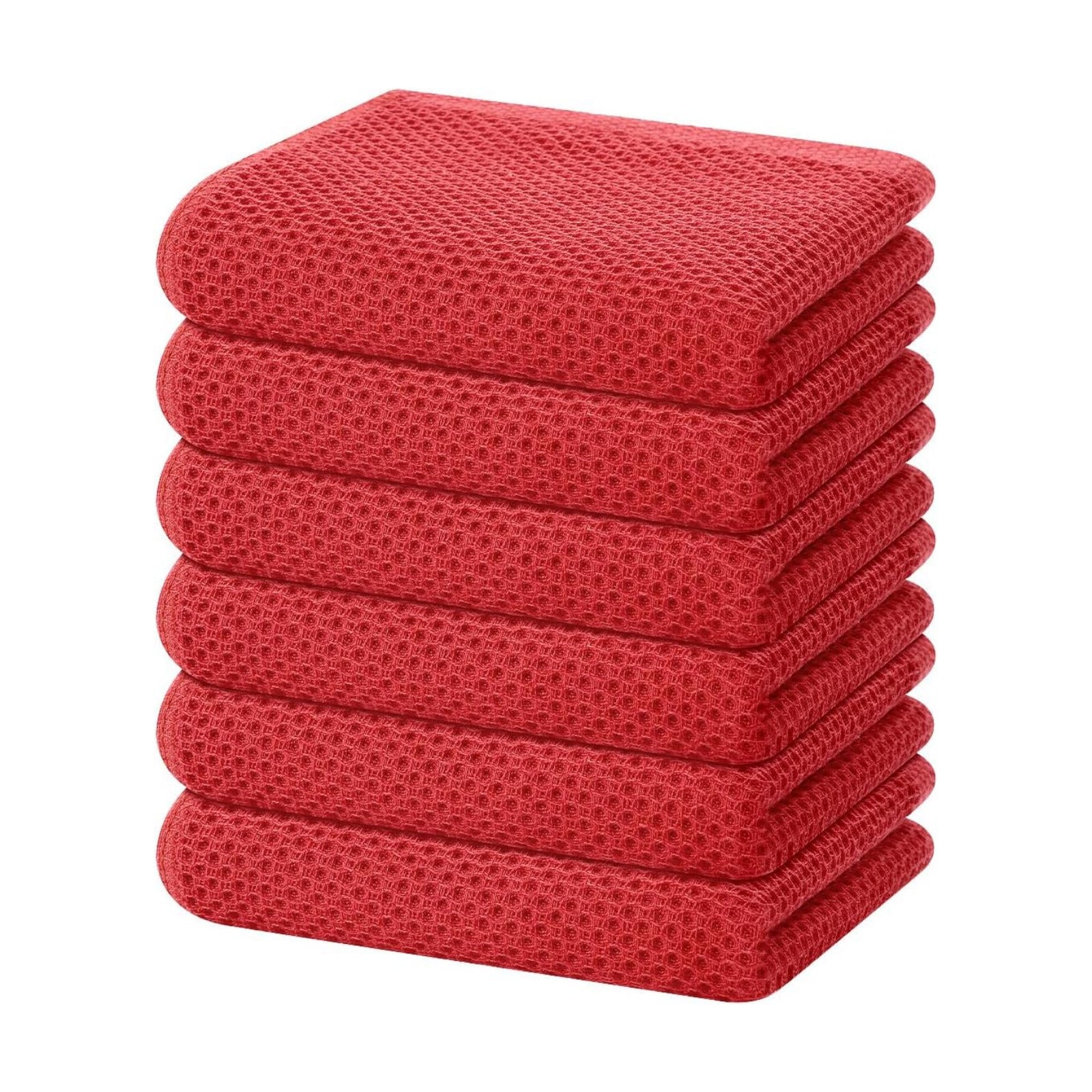 Homaxy 100% Cotton Waffle Weave Kitchen Dish Towels 6-Pack, Brick Red | 13 x 28 Inches, Ultra Soft Absorbent Dish
