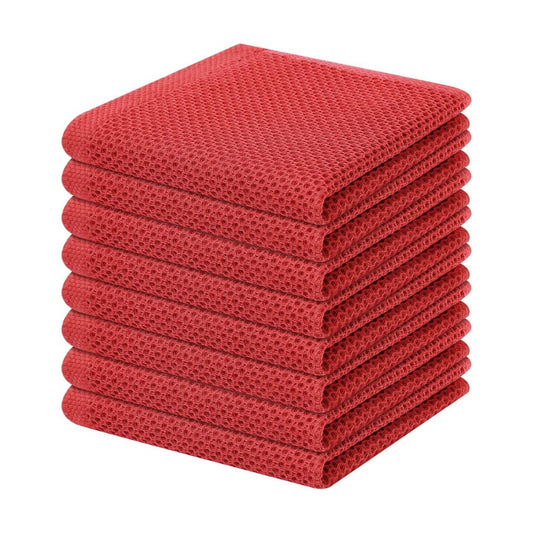 Homaxy 100% Cotton Waffle Weave Kitchen Dish Cloths 8-Pack, Brick Red | 12 x 12 Inches, Ultra Soft Absorbent Dish