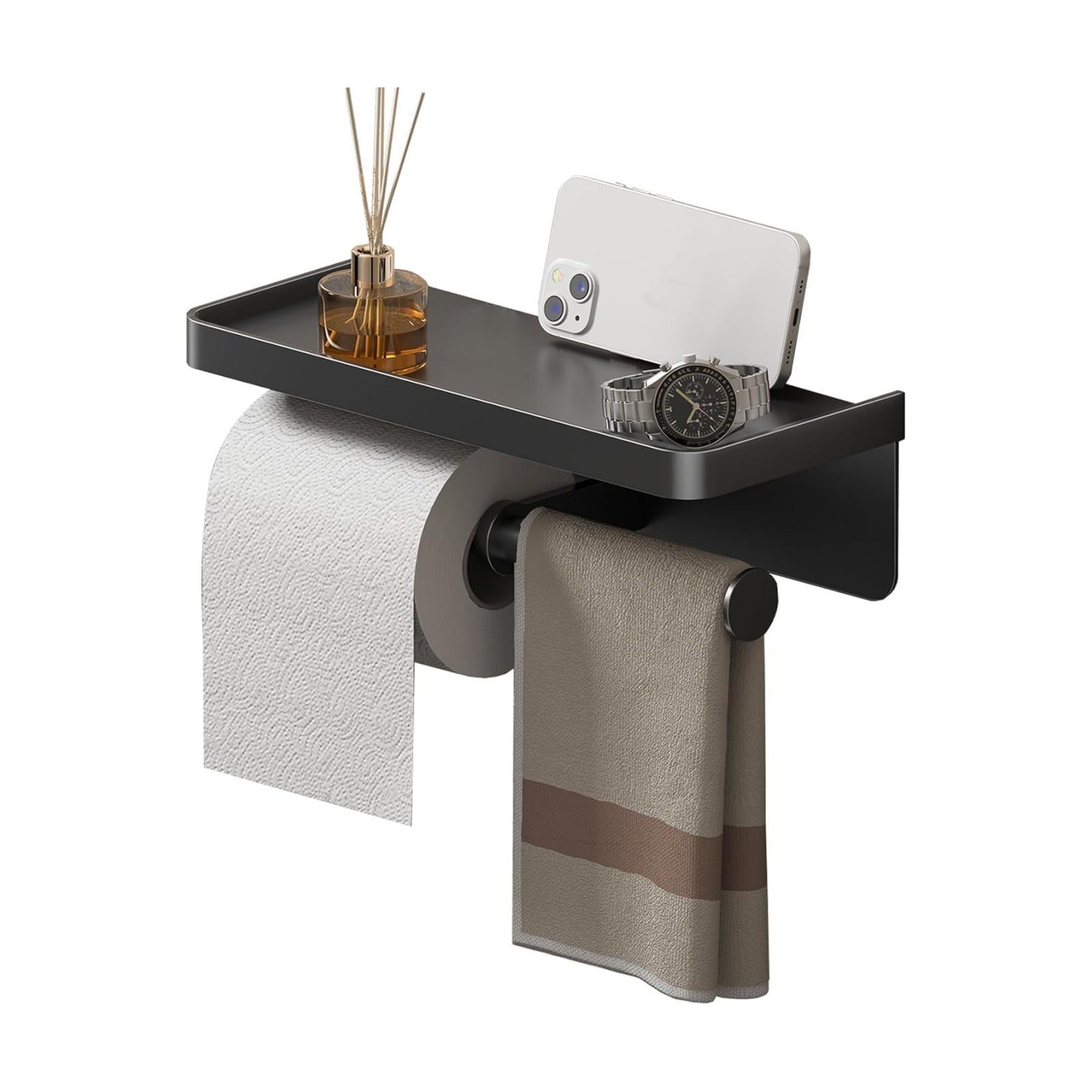 Double Toilet Paper Holder with Shelf, Commercial Toilet Paper Towel Holder Wall Mount, Tissue Roll Holder for Bathroom