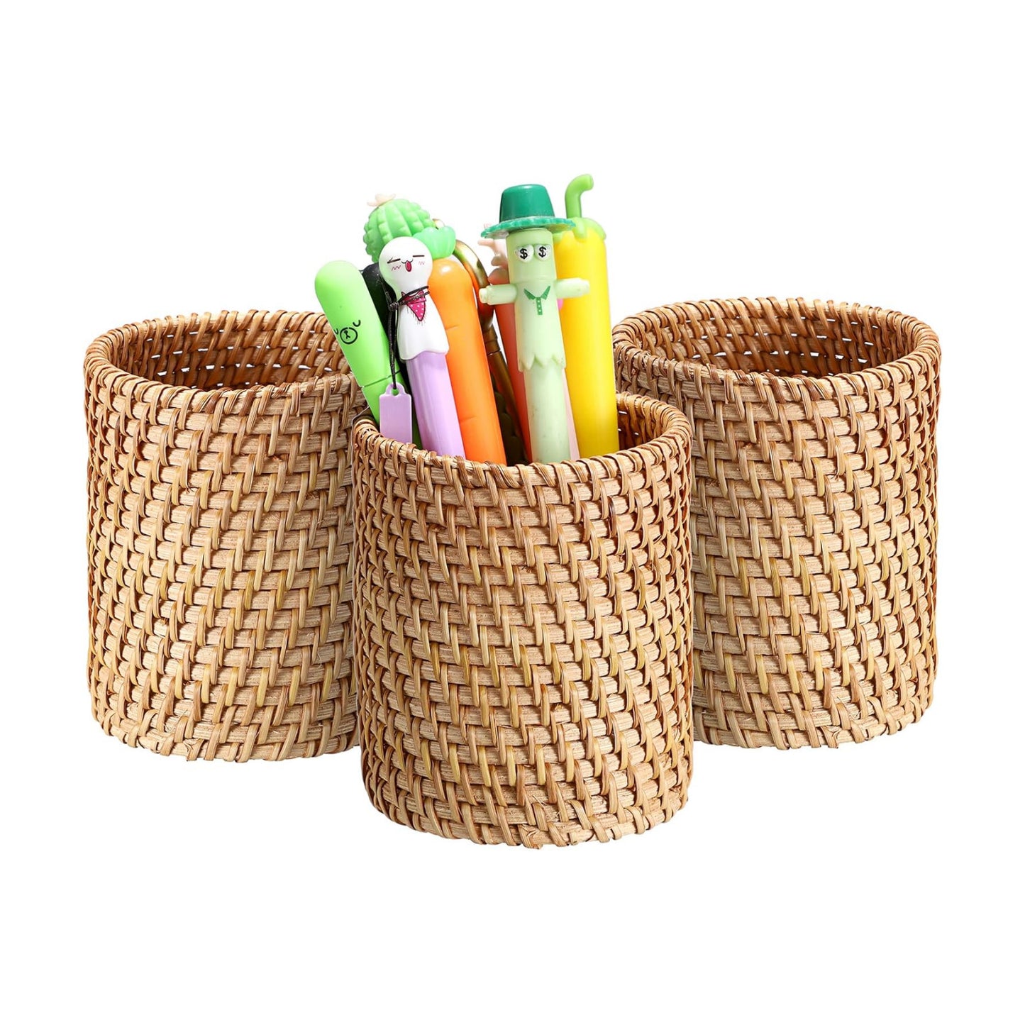 Handmade Desk Pencil Holders Makeup Brush Holder Multi-Functional Woven Basket / Cylinder / Set of 3