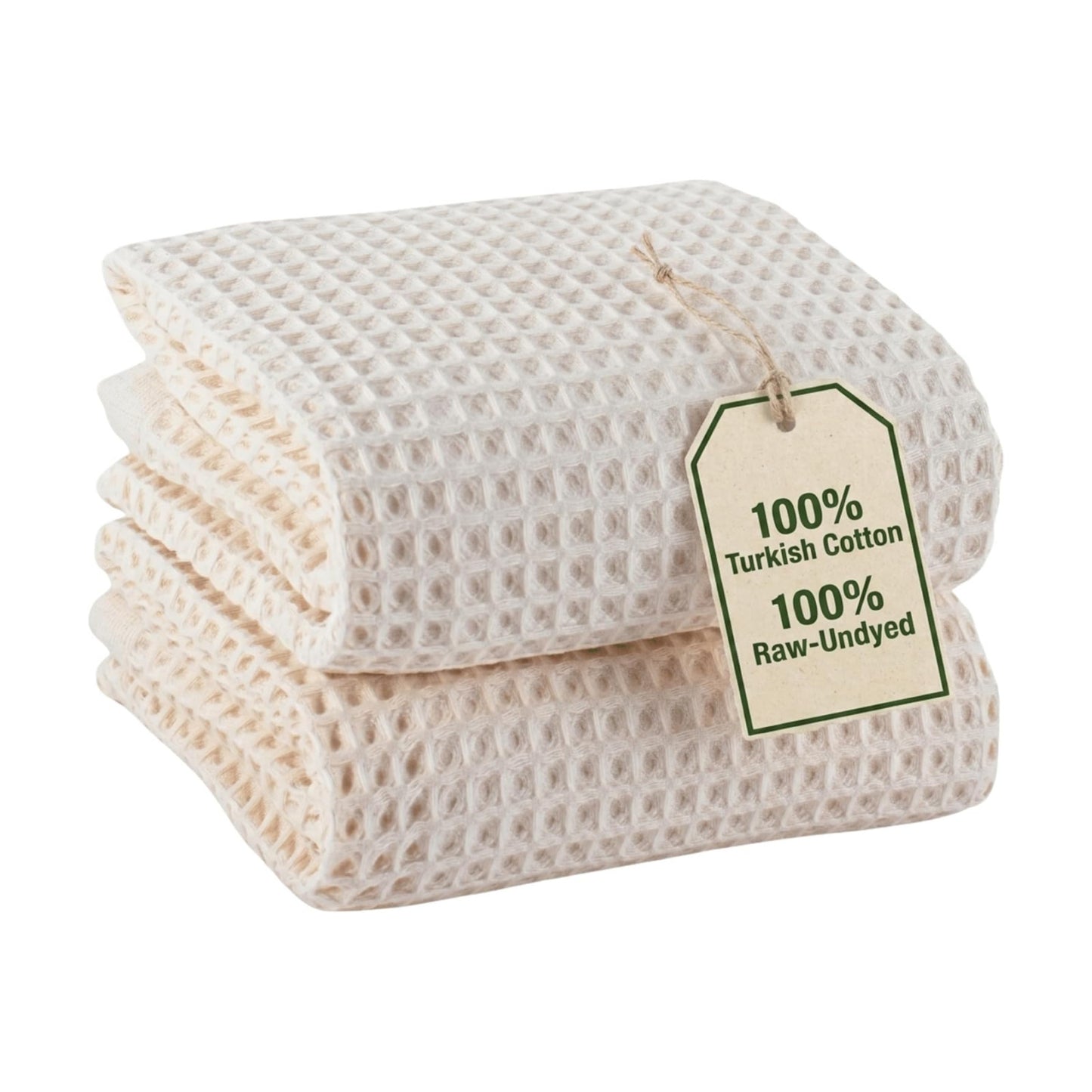 PÜSKÜL Natural 100% Turkish Cotton Waffle Bath Towels Set of 2, Extra-Large | Raw-Undyed, Oversize 32x63" Bath sheet