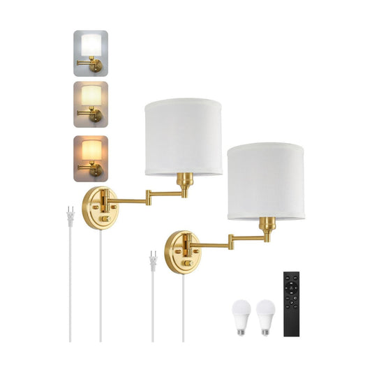 Plug in Wall Sconces with Remote Control, Dimming 10%-100% & Adjustable Colors 2700K-6500K, Hardwire or Plug-in, Swing